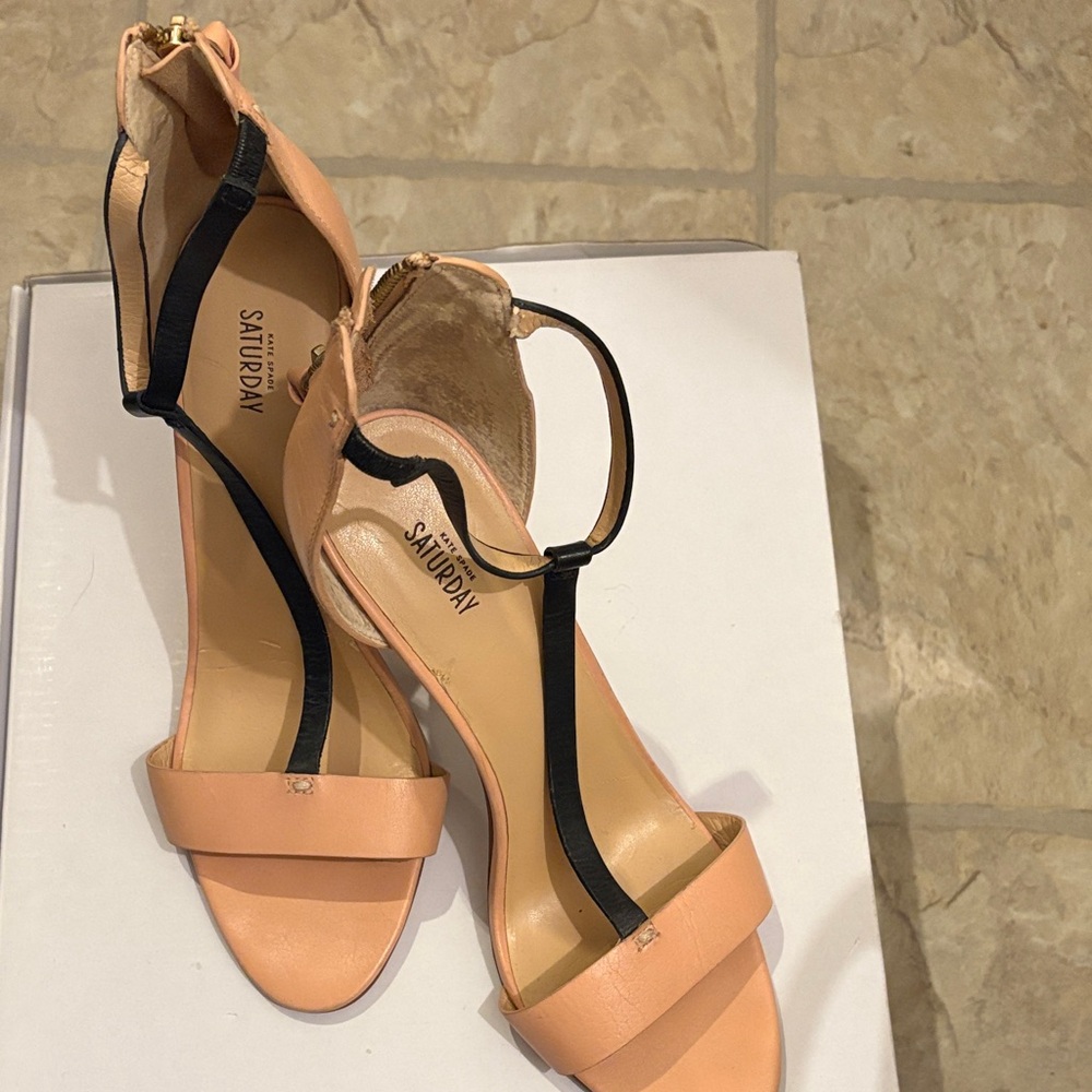 Closet clear out Kate Spade 9.5  Saturday Tan and Black T-Strap Open-Toe Heels